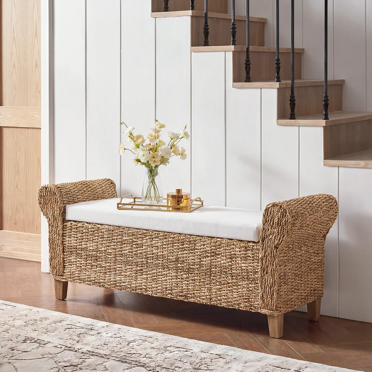 Anesty 56'' W Upholstered Flip Top Storage Bench with Solid Wood Legs and Segmented Pockets | Wayfair North America