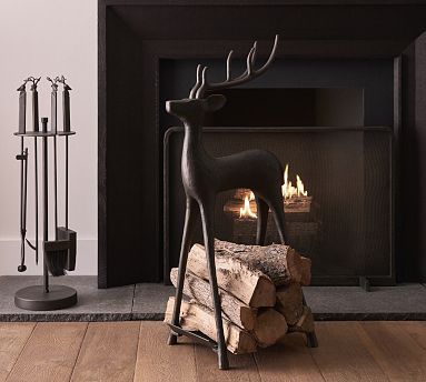 Sculpted Reindeer Fireplace Log Holder | Pottery Barn (US)