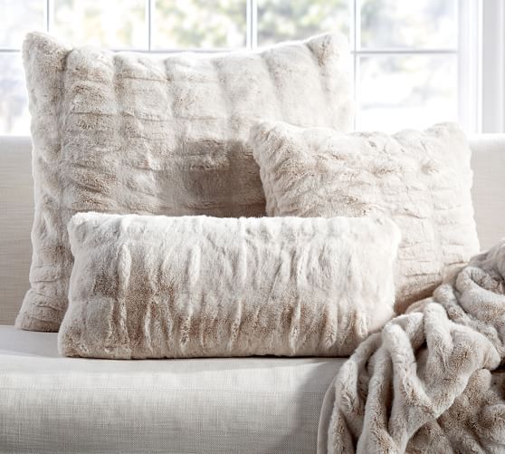 Ruched Faux Fur Pillow Cover - Ivory | Pottery Barn (US)
