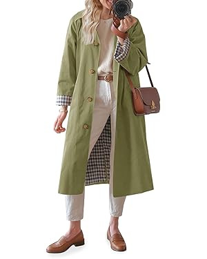 Tankaneo Womens Long Trench Coat Single Breasted Oversized Windproof Overcoat Fashion Outerwear | Amazon (US)