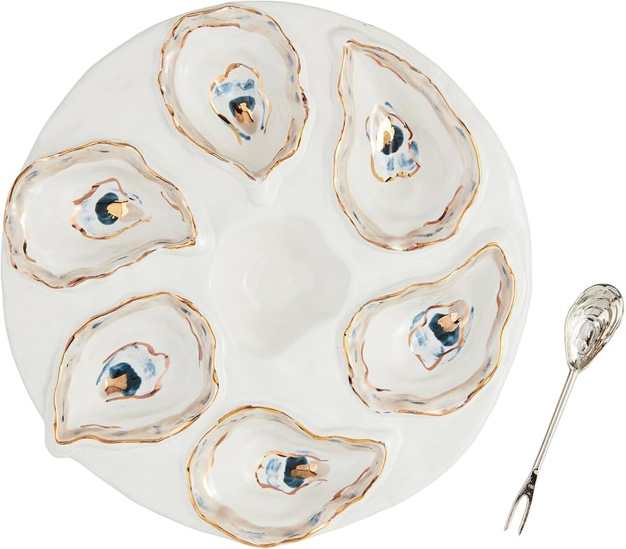 Mud Pie Oyster Server Set; server 10 1/2" dia | spoon 5 1/2" | Amazon (US)
