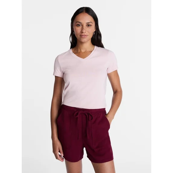 Time and Tru Women's Slim V Neck Tee with Short Sleeves, Sizes XS-XXXL | Walmart (US)