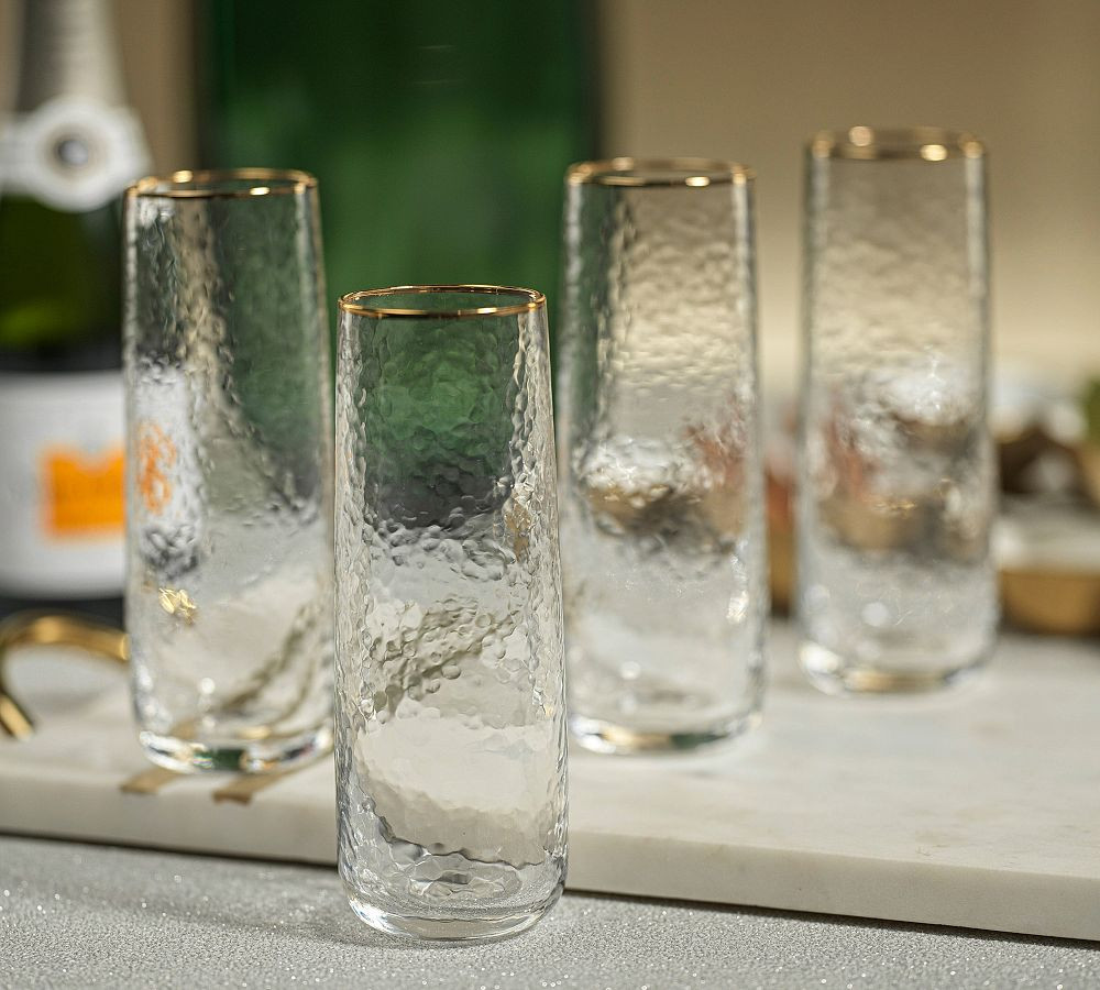 Hammered Gold Rim Stemless Champagne Flutes, Set of 4 | Pottery Barn (US)