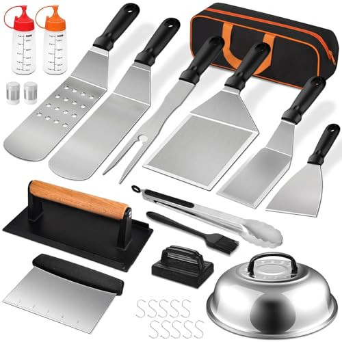 SouAny Blackstone Griddle Accessories Kit, 27Pcs Grilling Accessories Set for Blackstone and Camp Chef, Flat Top Grill Accessories Set with Spatulas, Scraper, Grill Press, Basting Cover for BBQ | Amazon (US)