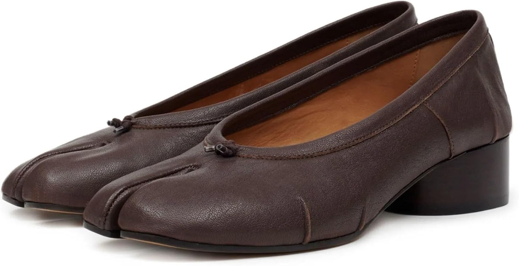 KOKOMOMO Black Split Toe Ballet Heels for Women Japanese Tabi Shoes Cylindrical Low Heels Pumps C... | Amazon (US)