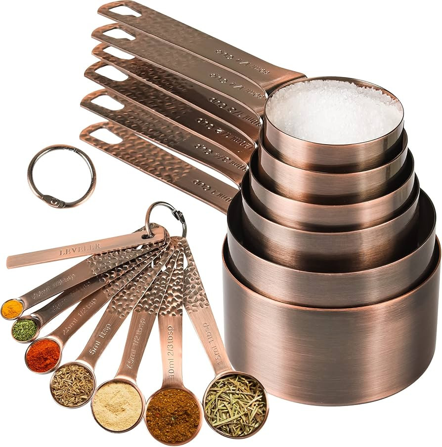 Measuring Cups and Spoons Set, Copper Measuring Cups and Spoons Set, 6 Copper Plated Measuring Cu... | Amazon (US)