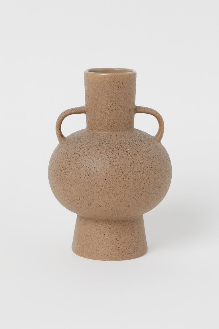 Footed stoneware vase with a speckled pattern. Handles at sides. Diameter at top 2 1/2 in. Height... | H&M (US + CA)