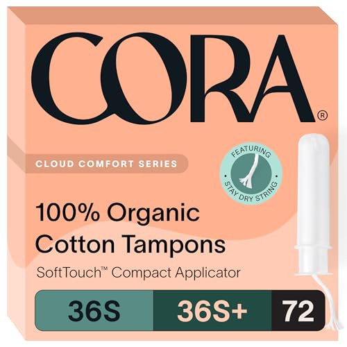 Cora Organic Applicator Tampon Multipack | 36 Super & 36 Super Plus Absorbency | 100% Organic Cotton, Unscented, BPA-Free Compact Applicator | Leak Protection, Easy Insertion, Non-Toxic | 72 Total | Amazon (US)