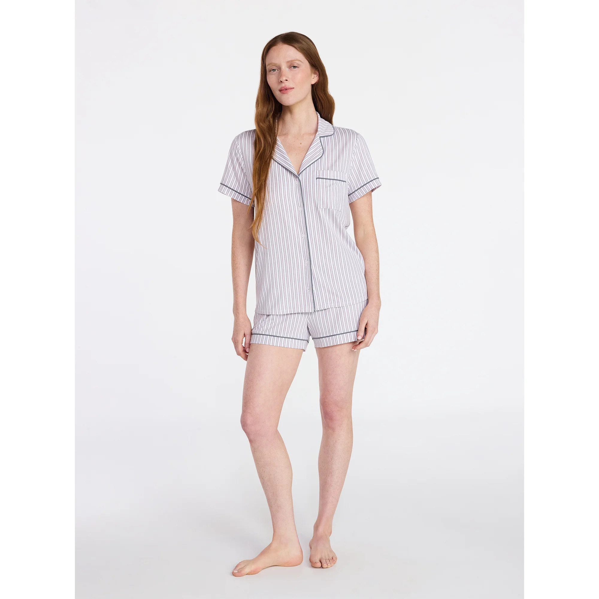 Joyspun Women's Dreamy Soft Collection Notch Top and Shorts Pajama Set, 2-Piece, Sizes XS-3X | Walmart (US)