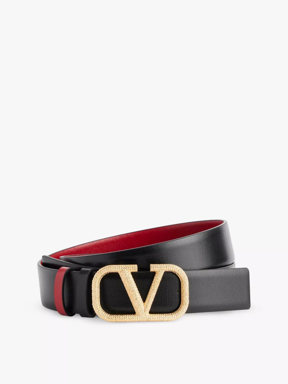 Vlogo logo-buckle reverse leather belt | Selfridges