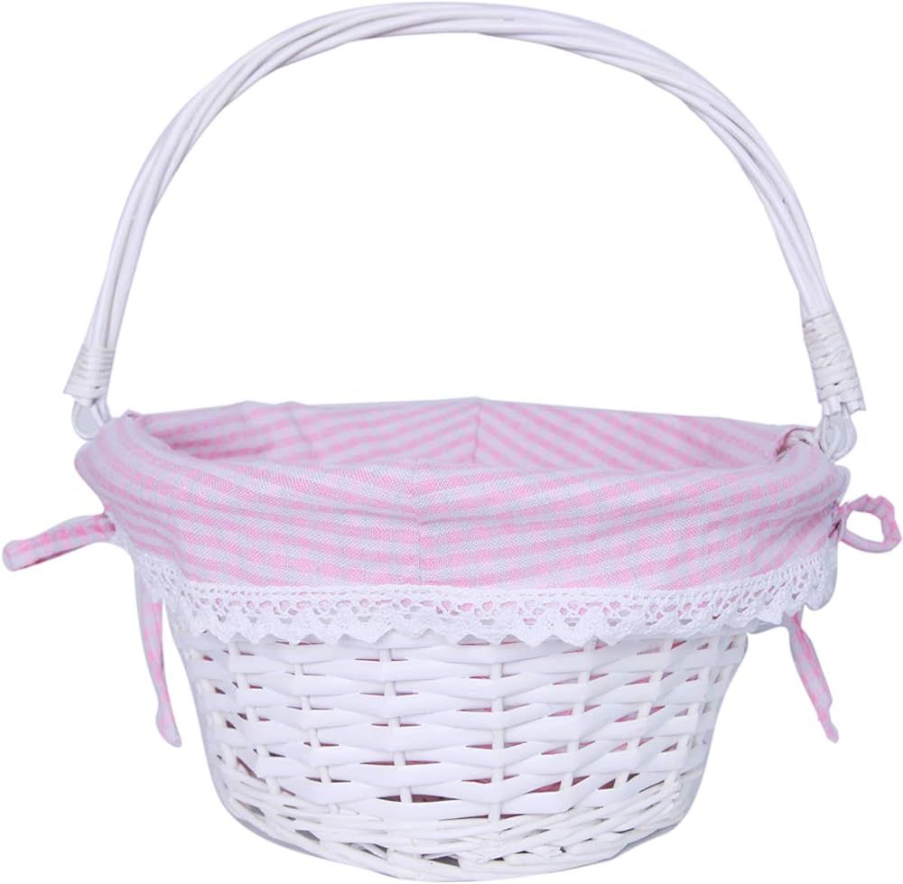 Easter Basket Gift Basket Oval Willow Round Wicker Storage Basket With One Drop Down Handle Fabri... | Amazon (US)