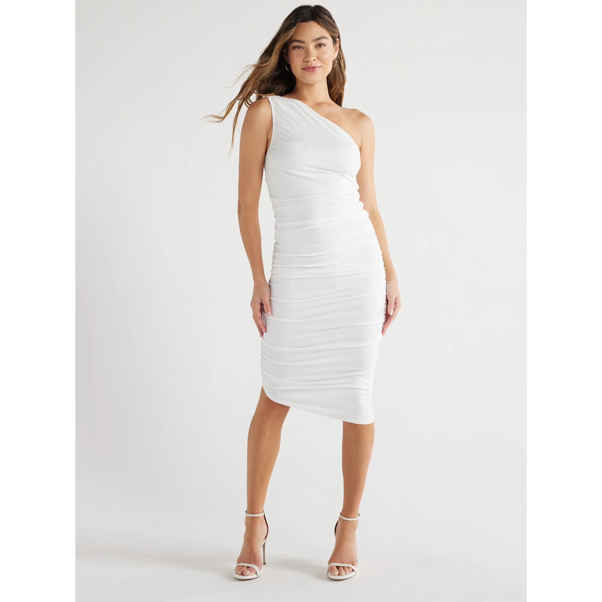 Sofia Jeans Women's One Shoulder Ruched Dress, Knee Length, Sizes XS-XXXL - Walmart.com | Walmart (US)