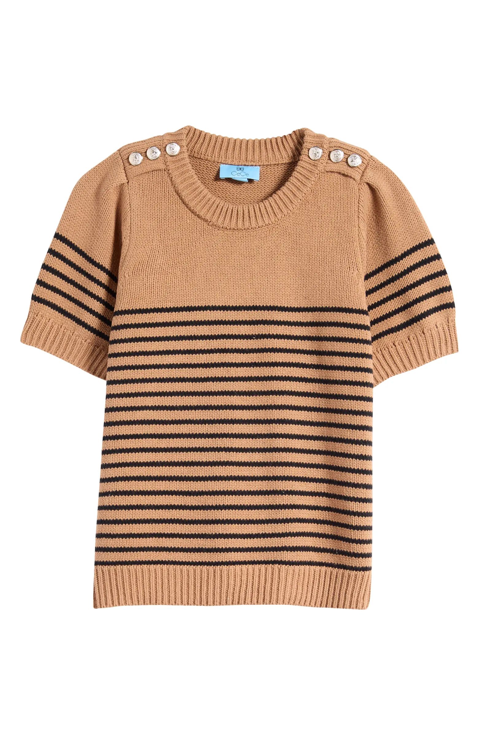 Stripe Shoulder Button SweaterCeCe | Nordstrom