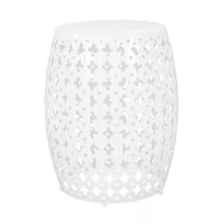 Lorent White Barrel Metal Outdoor Side Table | The Home Depot