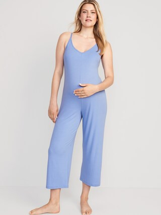 Maternity Rib-Knit Cropped Wide-Leg Jumpsuit | Old Navy (US)
