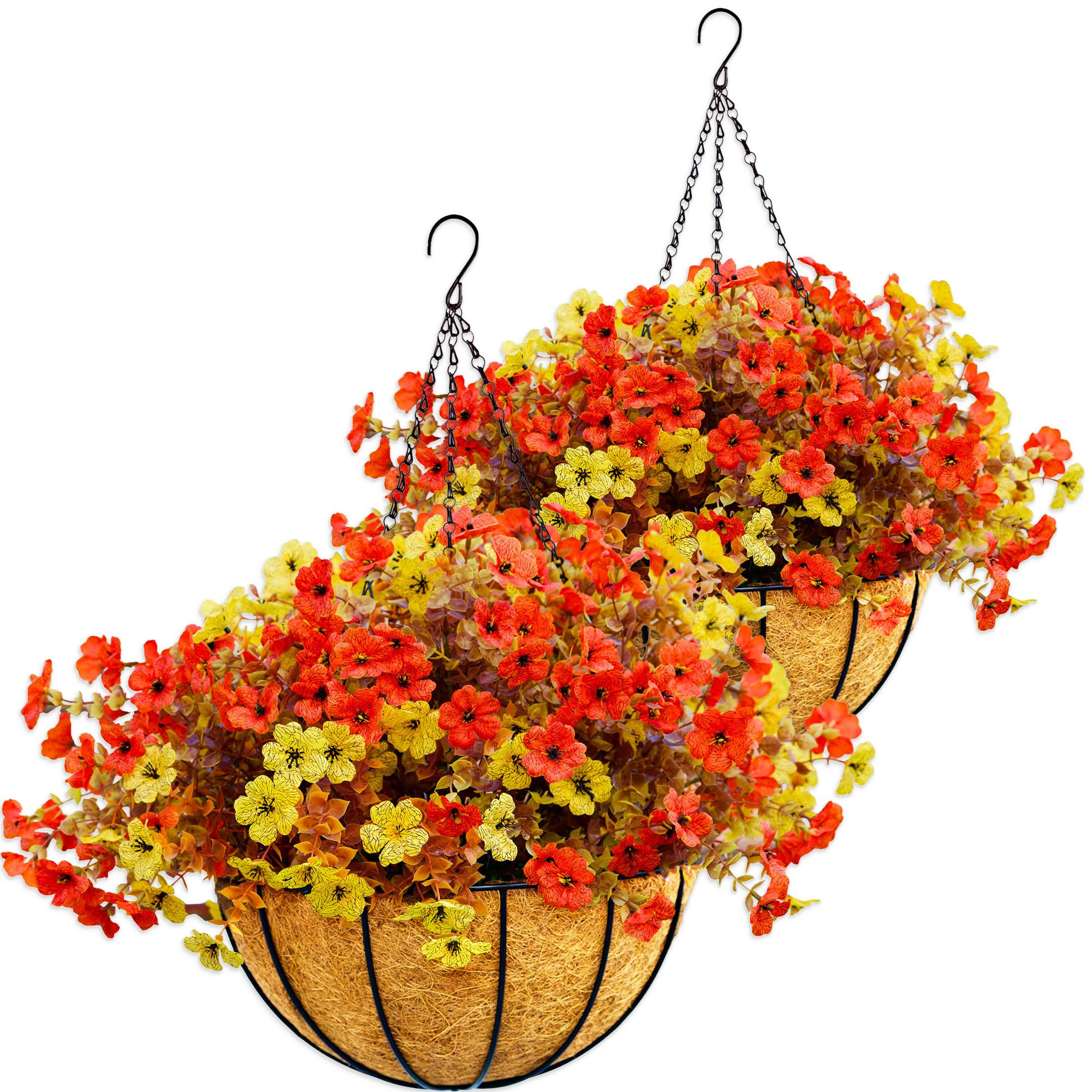 2 Pack Outdoor Faux Flowers with 12" Hanging Basket Planters and Foams - 24 Bunches of UV Resista... | Amazon (US)