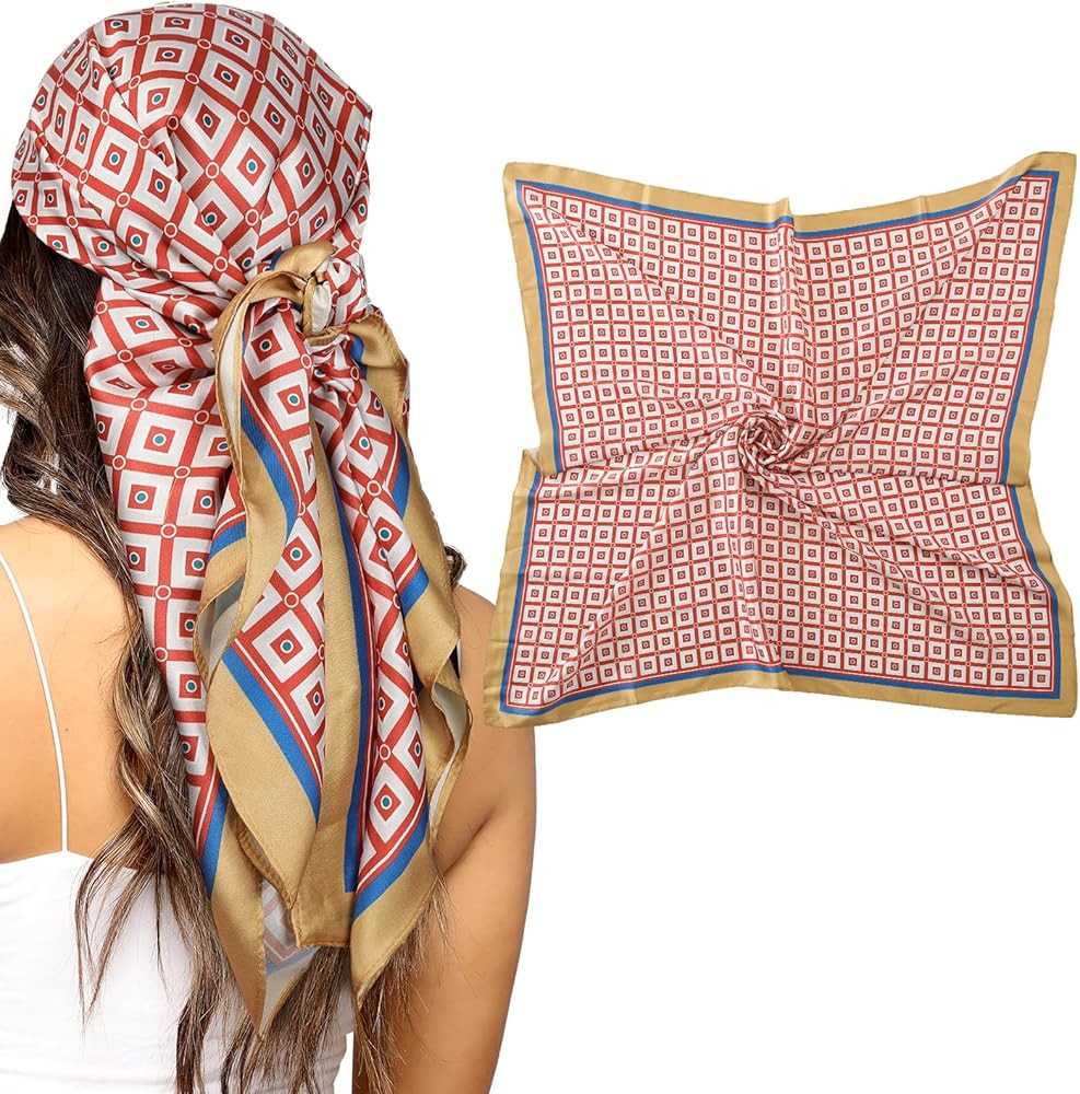 AWAYTR 35” Silk Scarf for Women Large Head Scarf Square Hair Scarf Satin Hair Bandana Printed S... | Amazon (US)