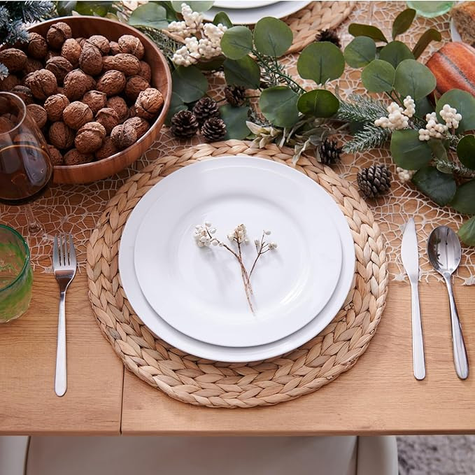 6 Pack, Round Woven Placemats, Natural Water Hyacinth Place mats, Braided Straw Table Mats for Di... | Amazon (US)