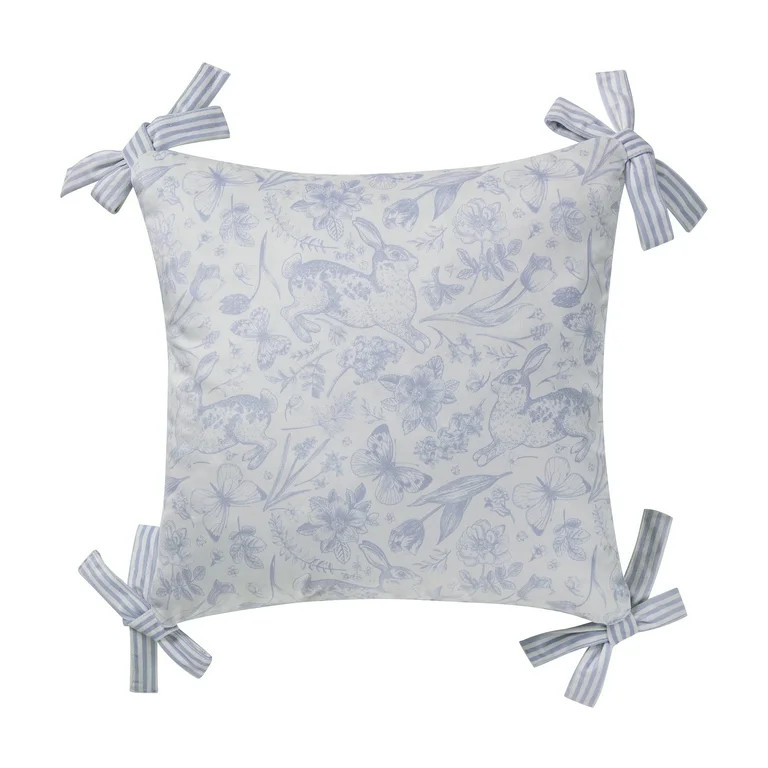 Easter Blue Toile Bunny Printed Dutch Velvet Pillow, 20" x 20", by My Texas House | Walmart (US)