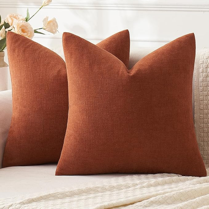 MIULEE Fall Rust Couch Pillow Covers 18x18 Inch, Set of 2 Soft Chenille Decorative Throw Pillow C... | Amazon (US)