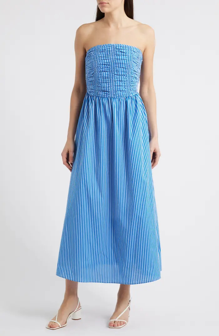 Stripe Strapless Cotton Fit & Flare Midi Dress | Nordstrom