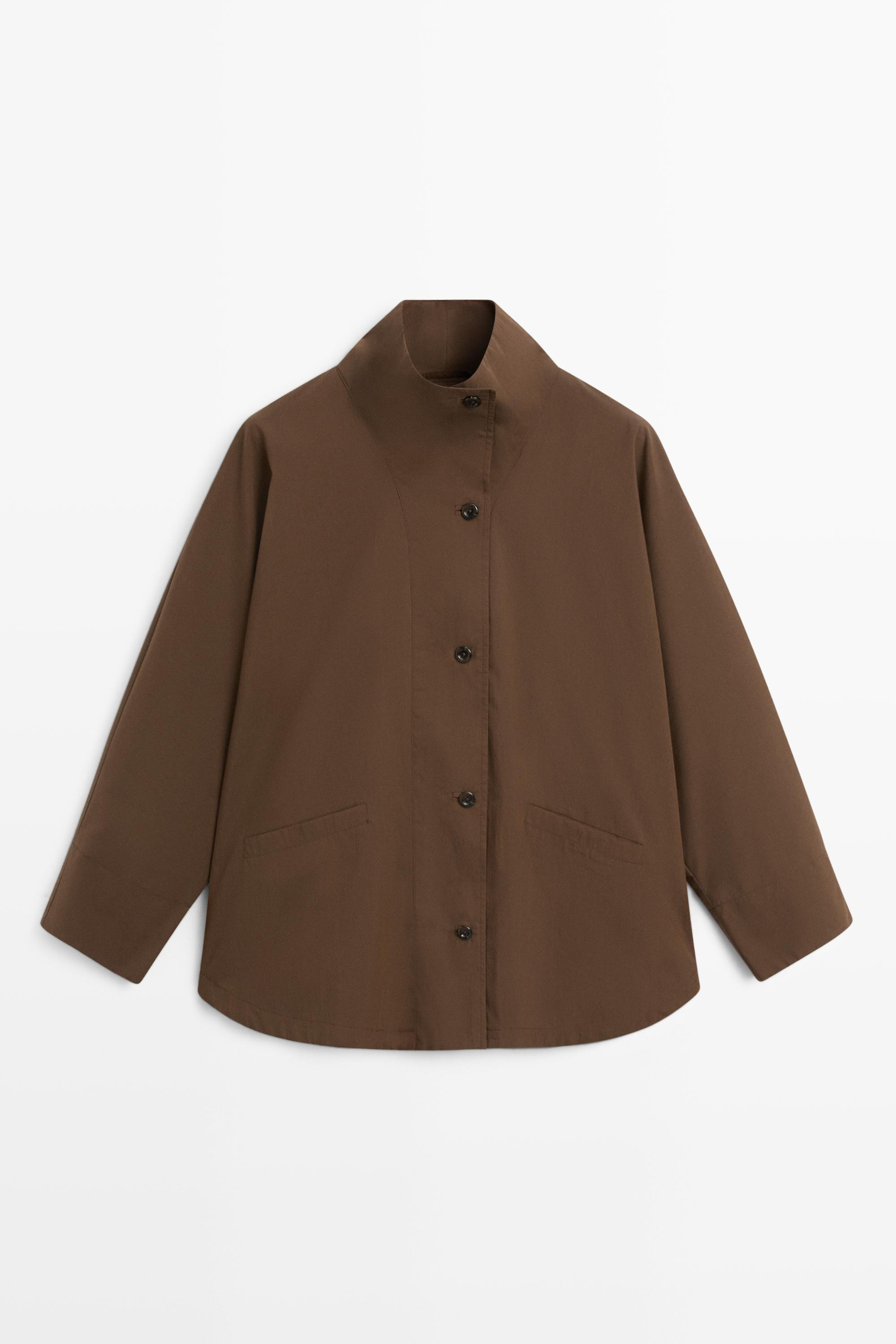 Cape jacket with collar detail - BROWN | Massimo Dutti UK