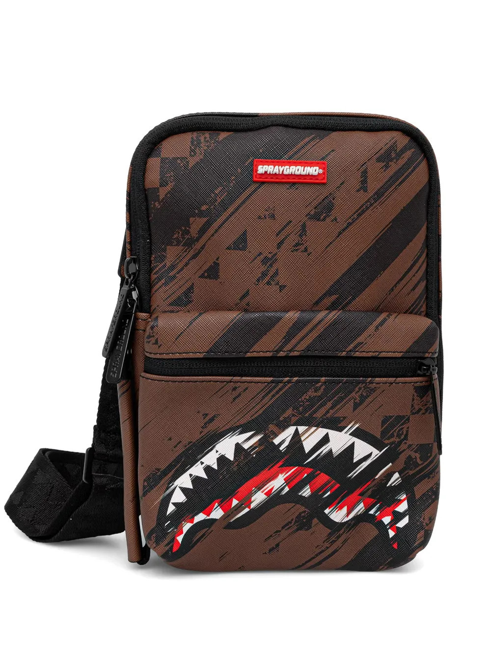 Sprayground Shark-print smeared shoulder bag - Brown | Farfetch Global