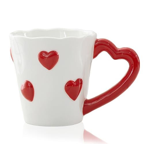 8.5 oz Heart-Shaped Coffee Mug – Cute Ceramic Cup with Red Hearts, Valentine’s Day Themed Tea Mug for Gifts, Home Decor, Office, Couples, Love Gifts, Birthday, Wedding, and Romantic Decorations (Red) | Amazon (US)
