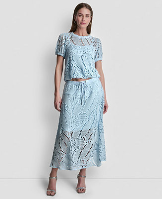 Women's Crochet Leaf Pull-On Midi Skirt | Macy's