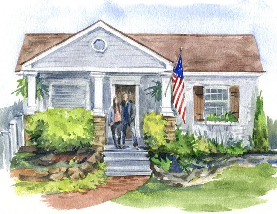 House Portrait With Owners — Watercolor House Painting — Watercolor House Portrait — Realto... | Etsy (US)