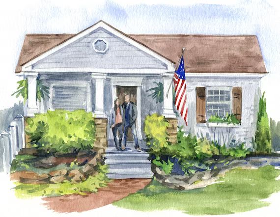 House Portrait With Owners — Watercolor House Painting — Watercolor House Portrait — Realto... | Etsy (US)