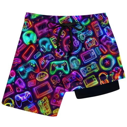 Swim Trunk for Boys Neon Gamepad Game Console Swimming Shorts Size 8 with Compression Lining Beachwear Shorts | Amazon (US)