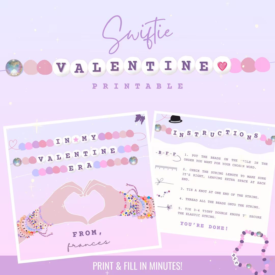 Swiftie Valentine's Day Printable Beaded Friendship Bracelet Printable Card - Etsy | Etsy (US)
