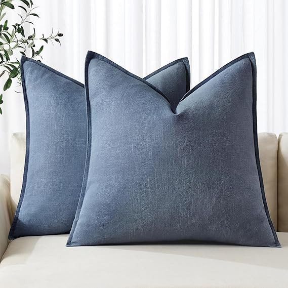 MIULEE Decorative Linen Pillow Covers 18x18 Inch Blue Ashes | Boho Farmhouse​ ​Neutral Couch ... | Amazon (US)