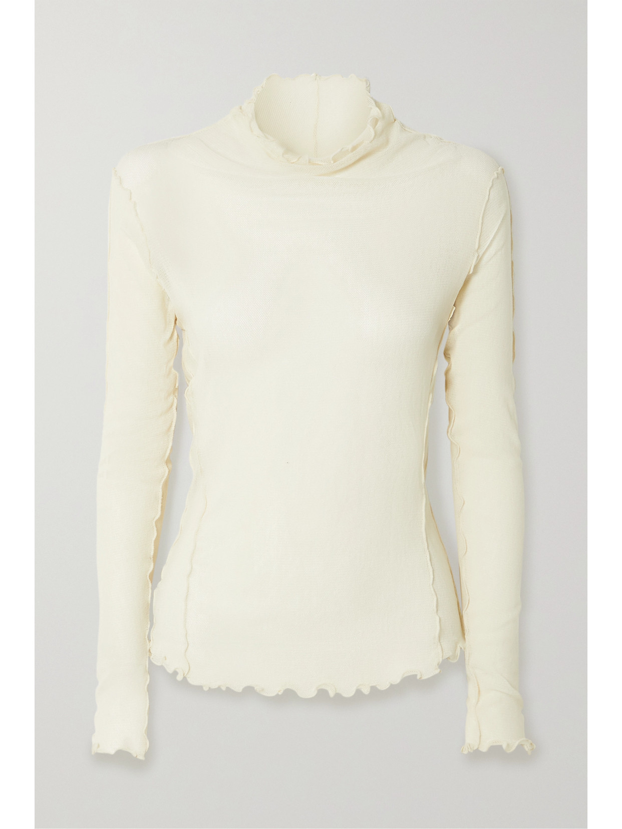 LVIR - Ruffled Stretch-mesh Top - Cream - small | NET-A-PORTER APAC