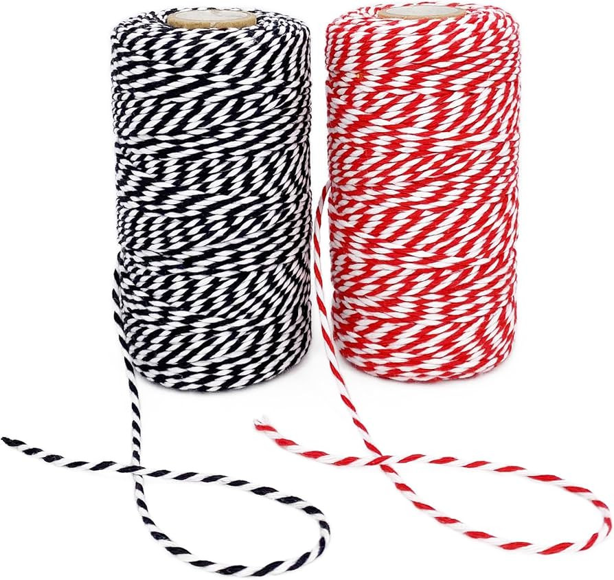 Leecogo Christmas Twine String, 2 Rolls 656 Feet Bakers Twine Cotton Twine String Natural Black R... | Amazon (US)