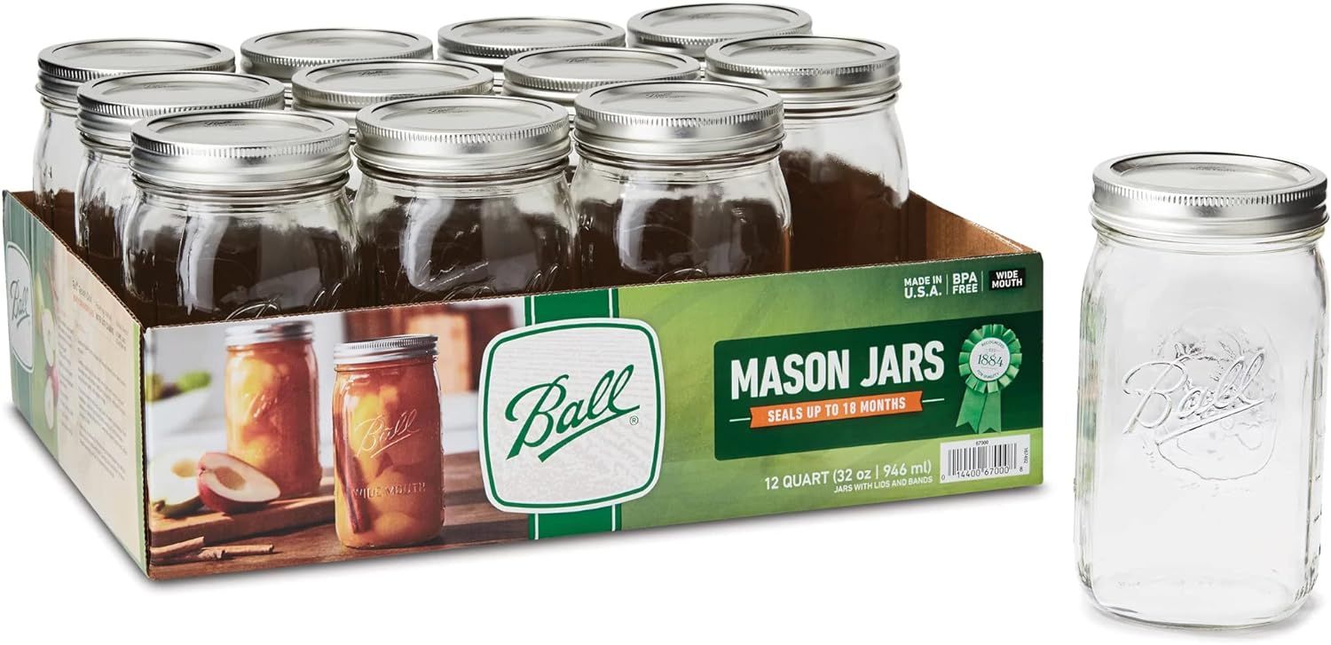 LAIBY Ball Wide Mouth Mason Jars with Lids 32 Oz (Set of 12 Jars) | Ball Canning Jars with Lids K... | Amazon (US)
