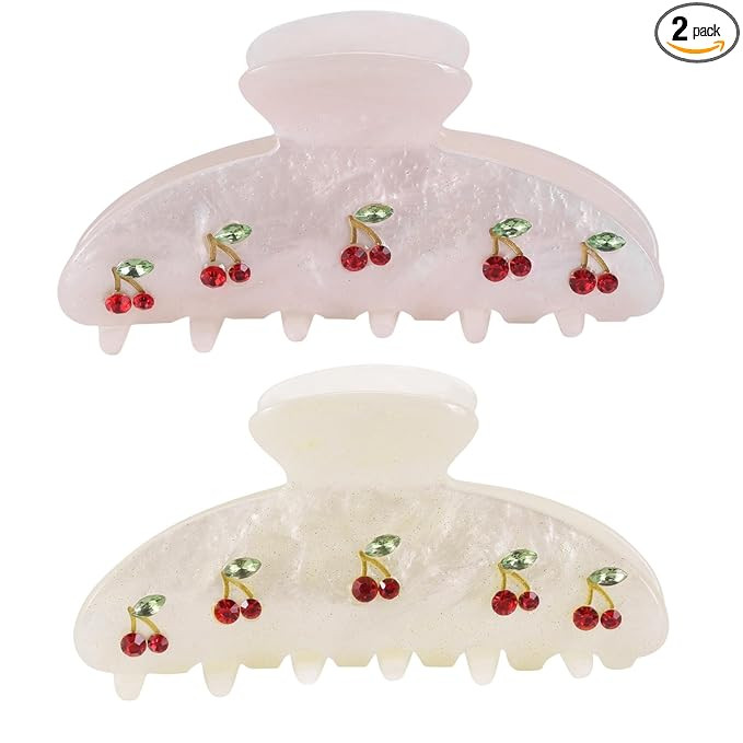 2PCS Cherry Hair Clips for Women Girls – Kawaii Fruit Medium Unique Claw clips, Trendy Handmade... | Amazon (US)