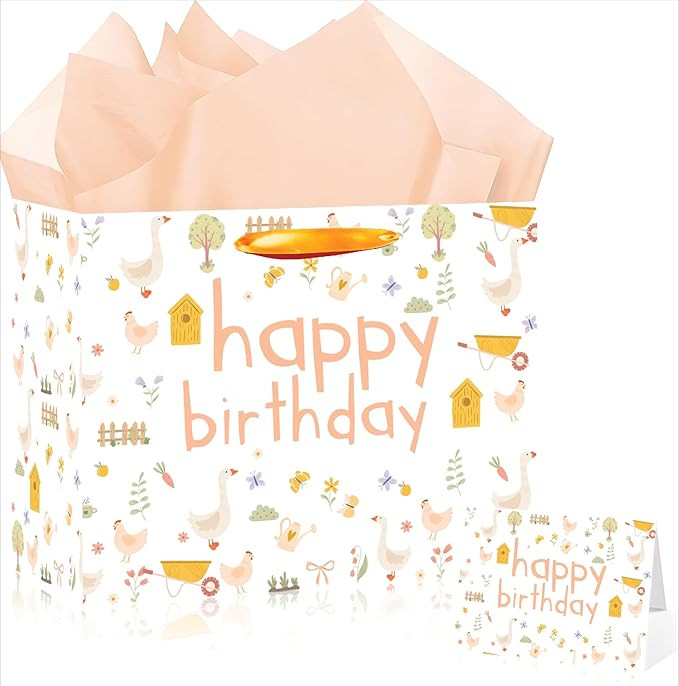 Cut-Nic Farm Chicken Birthday Gift Bag, 12" Large Gift Bags with Wrapping Paper and Greeting Card... | Amazon (US)
