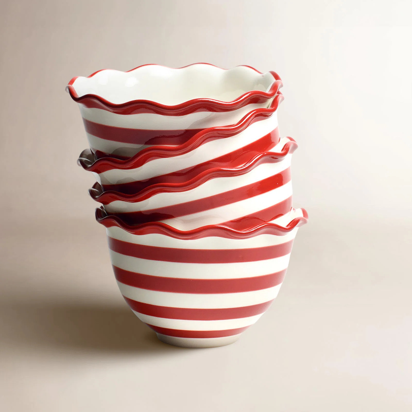 Coton Colors Red Stripe Ruffle Small Bowl Set Of 4 | Birch Lane | Birch Lane