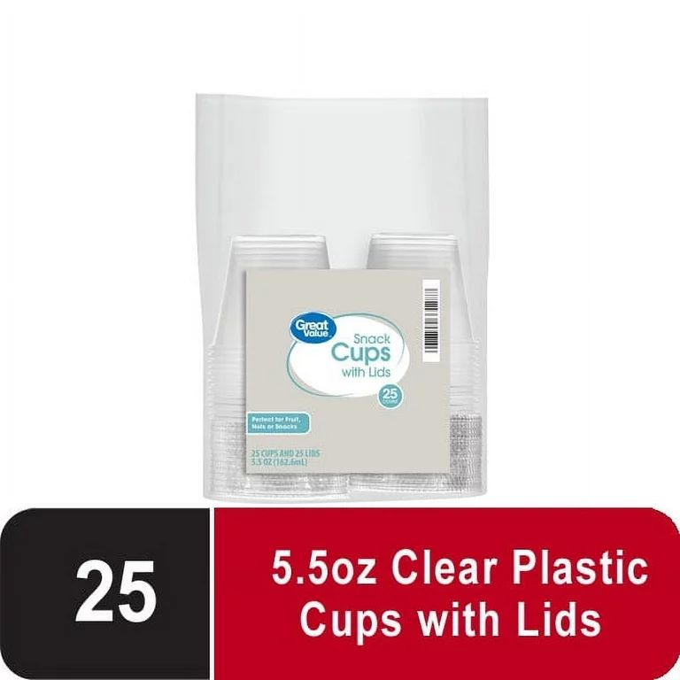Great Value Everyday Disposable Plastic Cups with Lids, White, 5.5 oz, 25 count | Walmart (US)