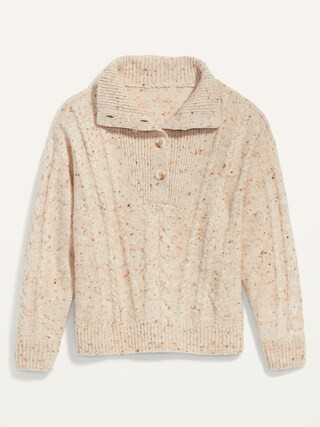 Speckled Button-Front Cable-Knit Sweater for Women | Old Navy (US)