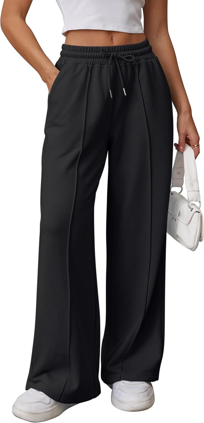 ATHMILE Womens Wide Leg Sweatpants High Waisted Baggy Pants Fashion Teen Girl Drawstring Athletic... | Amazon (US)