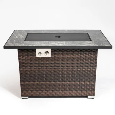 44Inch Propane Fire Pit Table, Ceramic Tabletop, 50000Btu Output, Rectangular , Lid, Rain Cover, Shining Glass Rocks, Dark Brown Table With Outdoor Pi | Wayfair North America