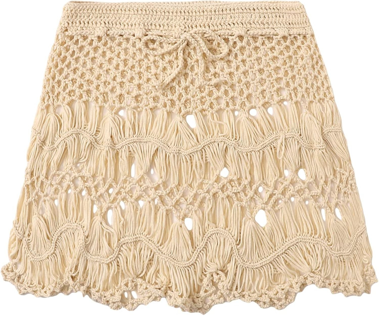 Floerns Women's Bathing Suit Tie Waist Crochet Beach Cover Up Skirt | Amazon (US)