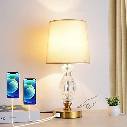 homeausk Touch Table Lamp with 2 USB Charging Ports Gold Bedside Lamp 3-Way Dimmable Nightstand L... | Amazon (US)