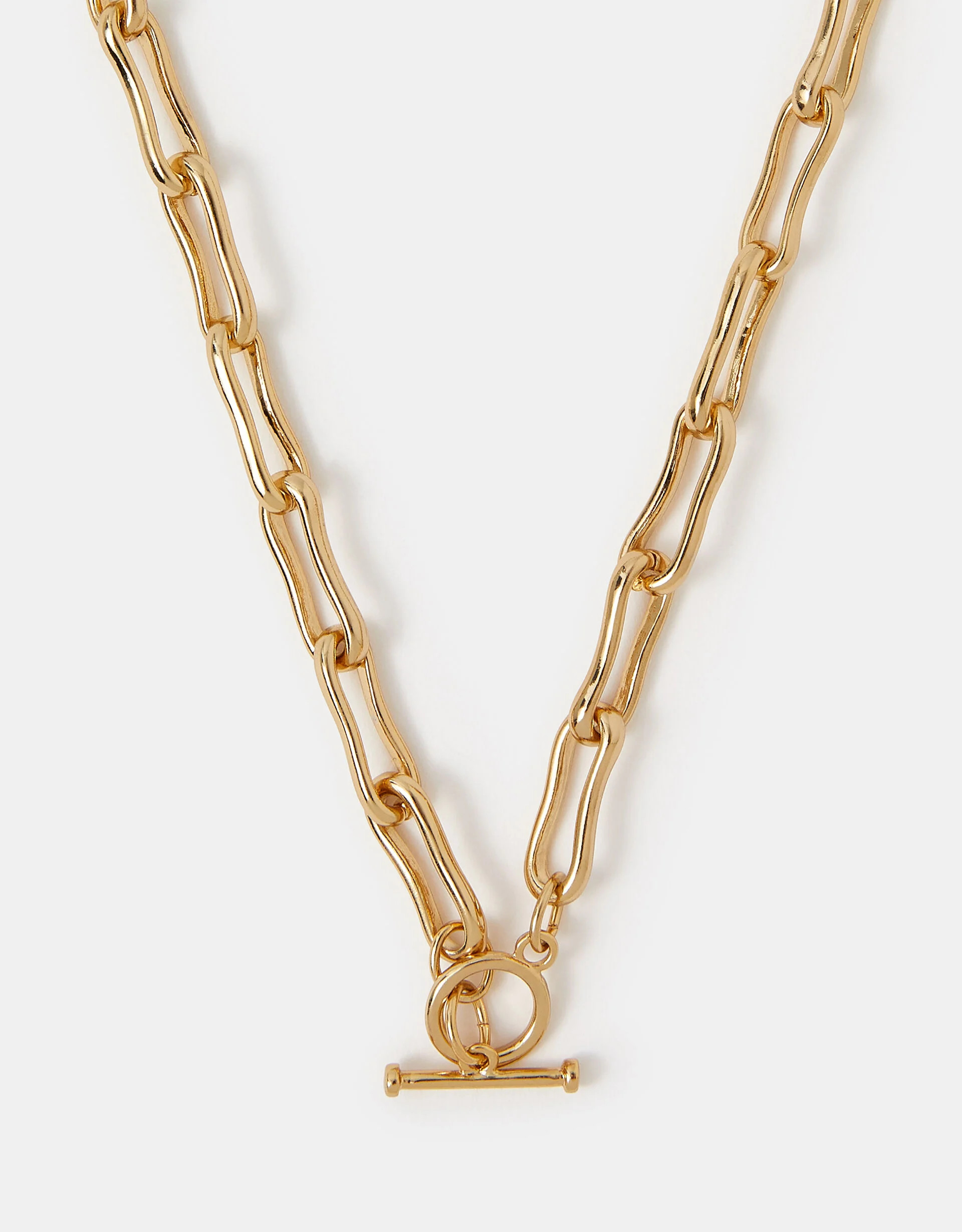14ct Gold-Plated Molten Link T-Bar Necklace | Accessorize (Global)