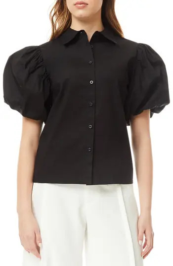 BY DESIGN Abigail Puff Sleeve Button-Up Top in Black at Nordstrom Rack, Size X-Small | Nordstrom Rack