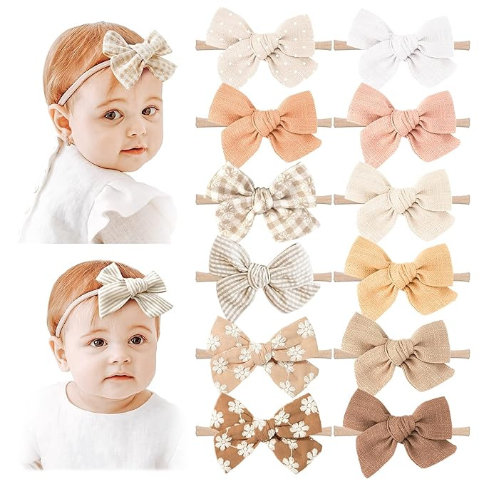 Niceye Baby Girl Bows and Headbands, 12 Packs of Stretchy Nylon Hairbands Hair Bows for Newborns,... | Amazon (US)