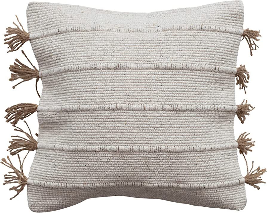 Creative Co-Op Boho Woven Jute and Cotton Throw Embroidery and Tassels, Natural Pillow Cover | Amazon (US)